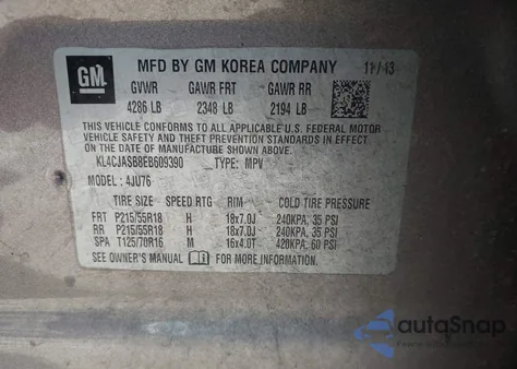 2014 Buick Encore из США, поврежденный, VIN KL4CJASB8EB609390